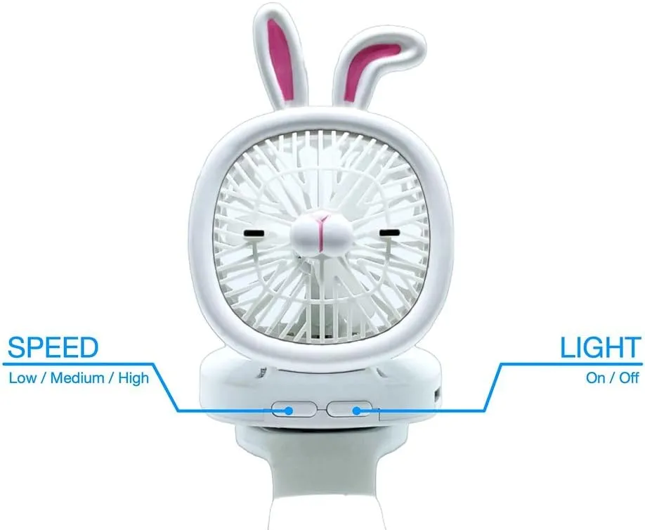 Personal Fan with Wrist Strap - Battery Operated, USB Rechargeable Fan Portable, LED Lights, 3 Adjustable Speed - Portable Fans for Kids Children Boys Girls Indoor Outdoor (White)