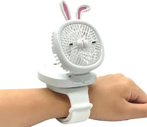 Personal Fan with Wrist Strap - Battery Operated, USB Rechargeable Fan Portable, LED Lights, 3 Adjustable Speed - Portable Fans for Kids Children Boys Girls Indoor Outdoor (White) Rear-mounted fan for childrens safety