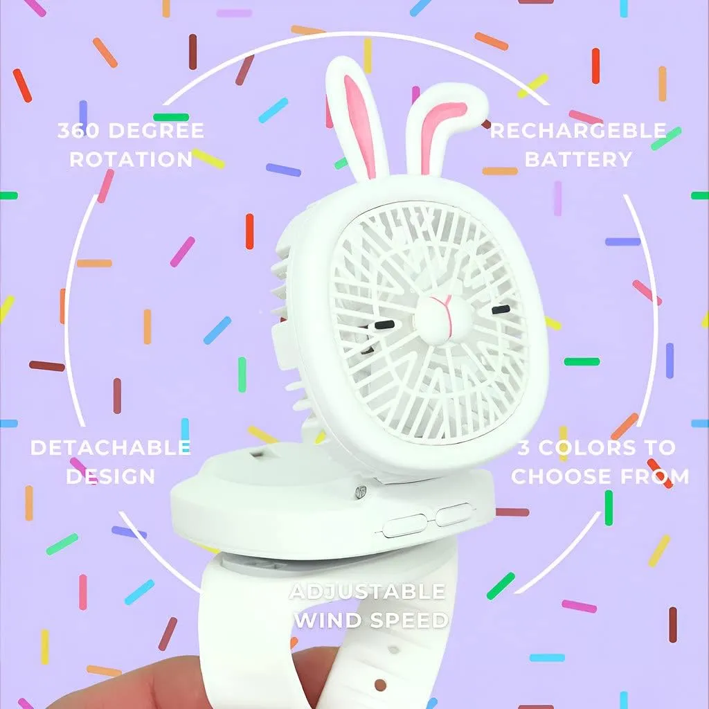 Personal Fan with Wrist Strap - Battery Operated, USB Rechargeable Fan Portable, LED Lights, 3 Adjustable Speed - Portable Fans for Kids Children Boys Girls Indoor Outdoor (White)