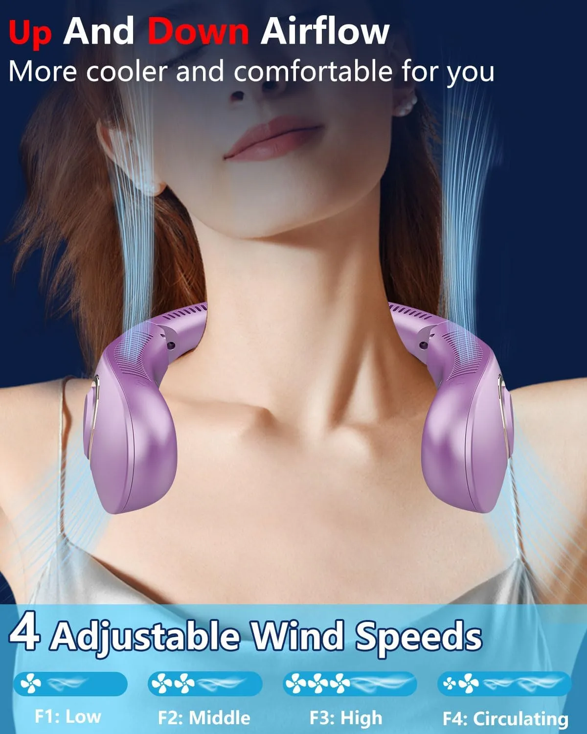 Personal Fans for Your Neck,Portable Cooling Neck Fan Battery Operated With LED Display,Bladeless Electric Wearable Fan 4 Speeds,Wireless Around The Neck Fan Chargeable Fan for Office,Indoor,Outdoor