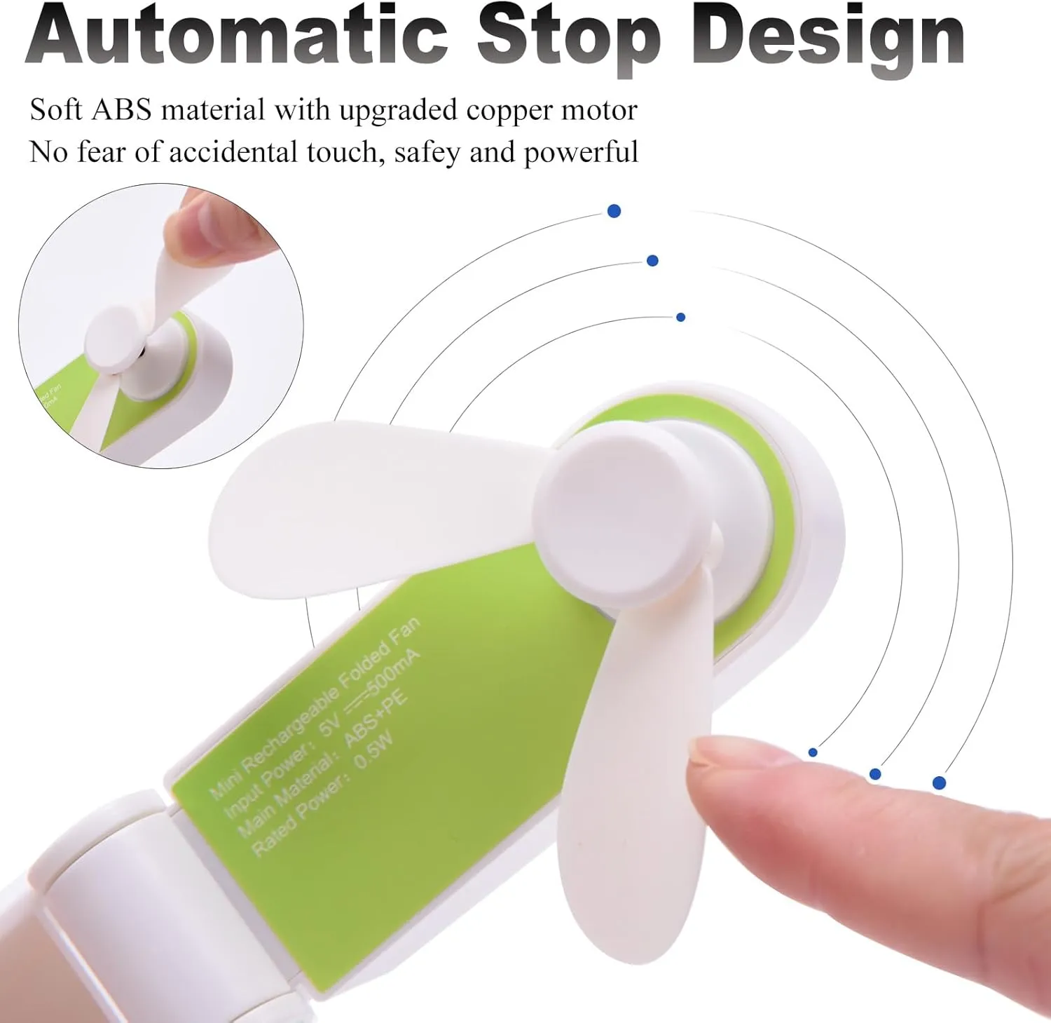 Personal Handheld Fan, Mini Portable Pocket Fan, Small Lightweight USB Rechargeable for Home Sports Outdoor Travel, 2 Speed Powerful Wind (Green)