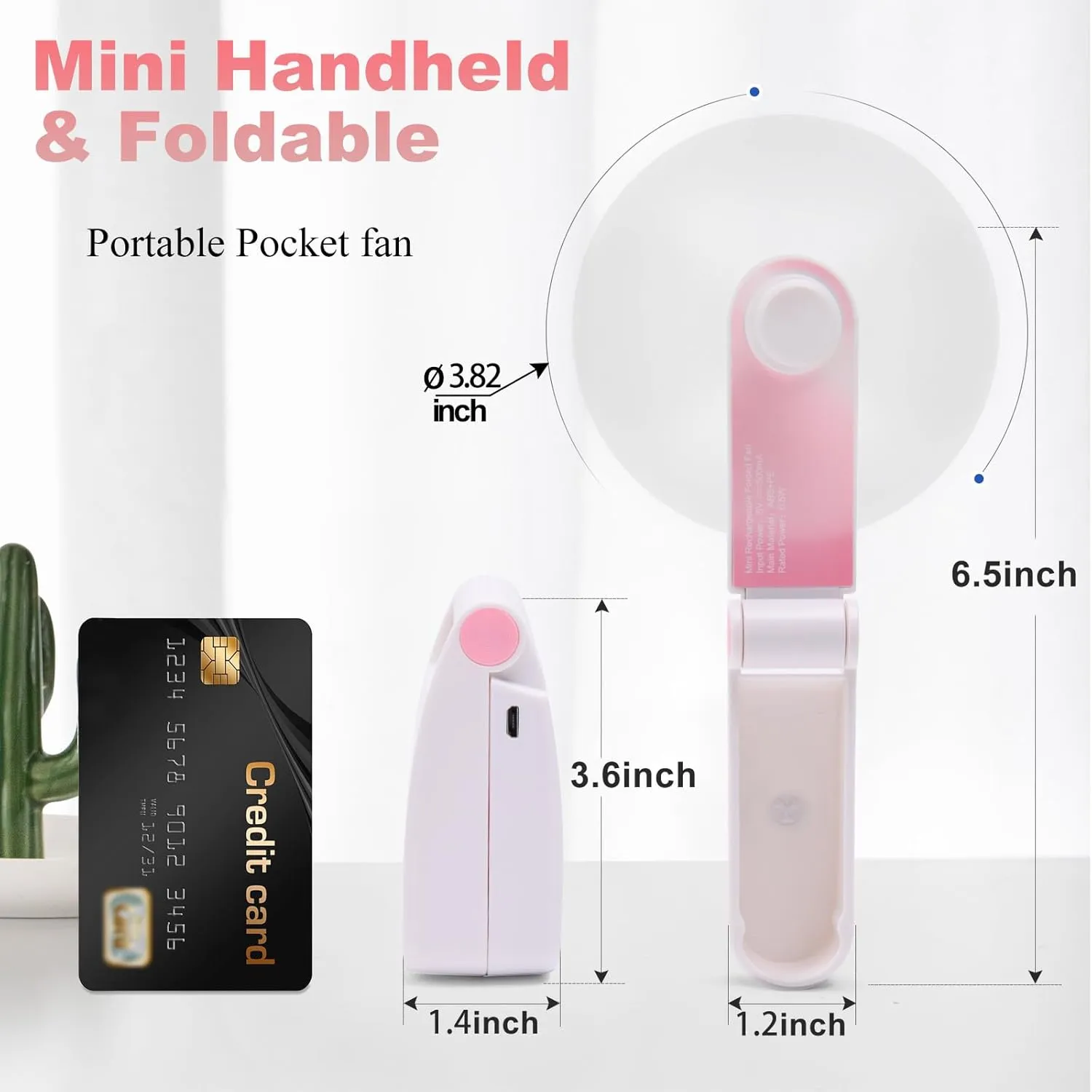 Personal Handheld Fan, Mini Portable Pocket Fan, Small Lightweight USB Rechargeable for Home Sports Outdoor Travel, 2 Speed Powerful Wind (Pink)