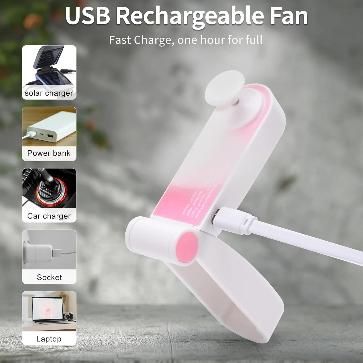 Personal Handheld Fan, Mini Portable Pocket Fan, Small Lightweight USB Rechargeable for Home Sports Outdoor Travel, 2 Speed Powerful Wind (Pink)