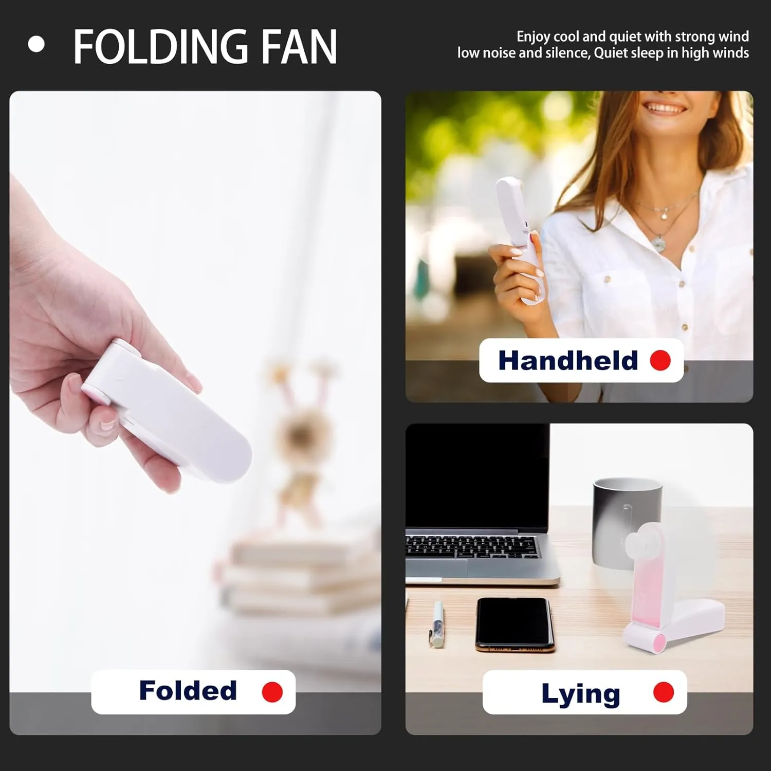 Personal Handheld Fan, Mini Portable Pocket Fan, Small Lightweight USB Rechargeable for Home Sports Outdoor Travel, 2 Speed Powerful Wind (Pink)