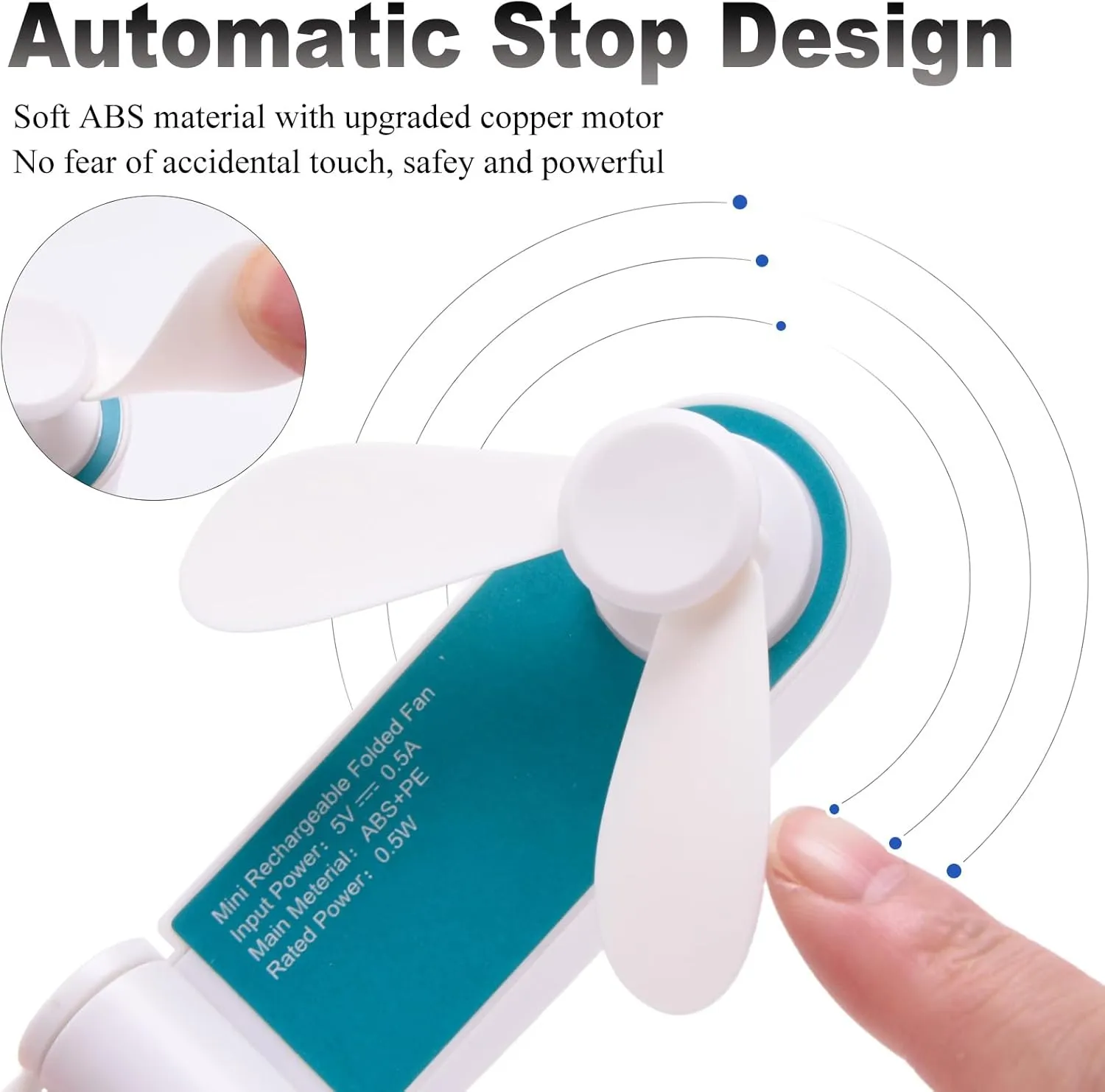 Personal Handheld Fan, Mini Portable Pocket Fan, Small Lightweight USB Rechargeable for Home Sports Outdoor Travel, 2 Speed Powerful Wind (Turquoise)