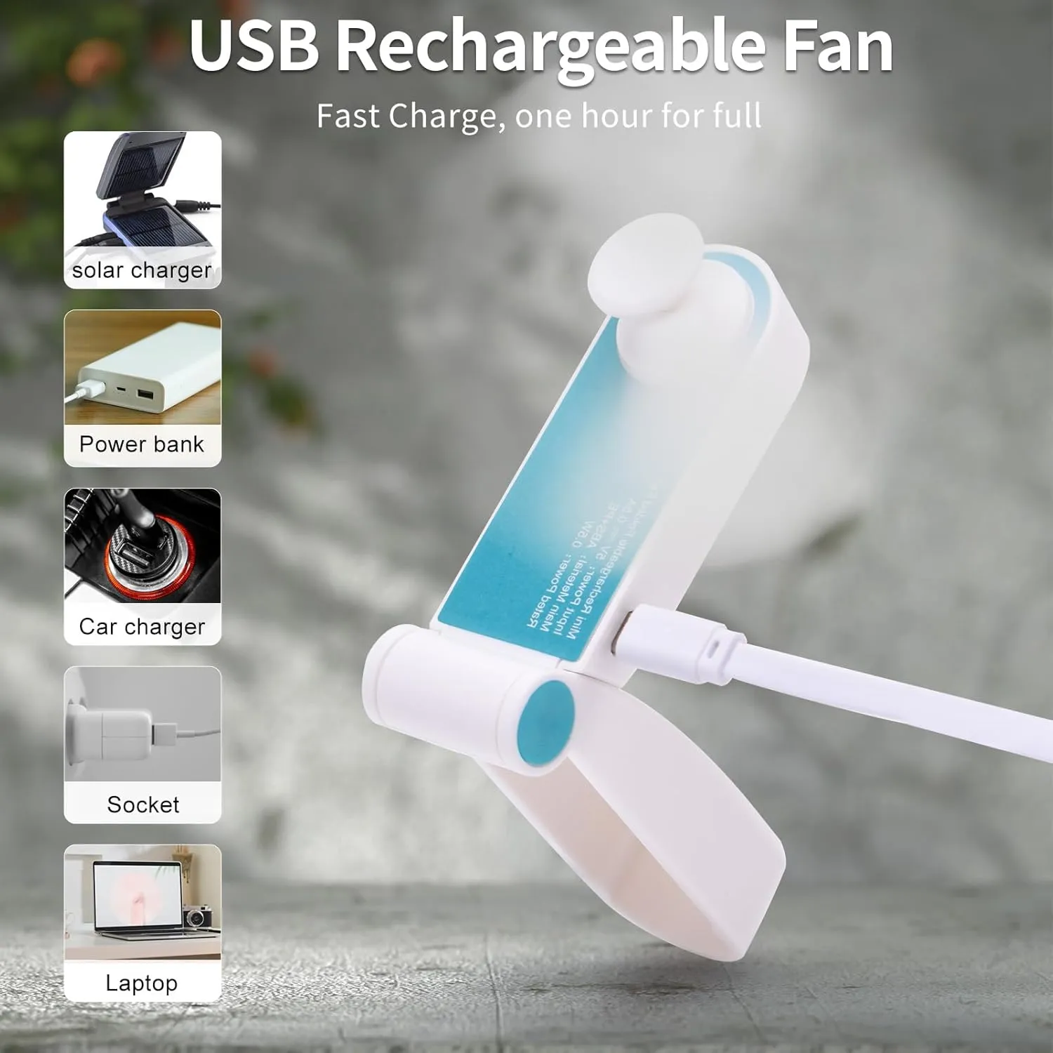 Personal Handheld Fan, Mini Portable Pocket Fan, Small Lightweight USB Rechargeable for Home Sports Outdoor Travel, 2 Speed Powerful Wind (Turquoise)