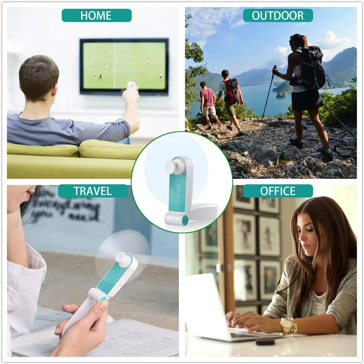 Personal Handheld Fan, Mini Portable Pocket Fan, Small Lightweight USB Rechargeable for Home Sports Outdoor Travel, 2 Speed Powerful Wind (Turquoise)