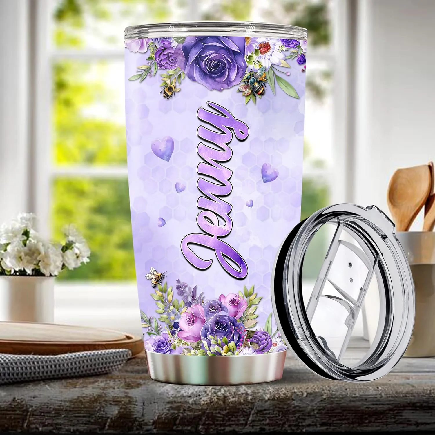 Personalized Bee Tumbler Customized Name Queen Bees Gifts For Women Mug Cups Water Bottle 20oz Gift Birthday Valentine Christmas From Lover Insulated Stainless Steel Coffee Cup With Lid