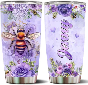 Personalized Bee Tumbler Customized Name Queen Bees Gifts For Women Mug Cups Water Bottle 20oz Gift Birthday Valentine Christmas From Lover Insulated Stainless Steel Coffee Cup With Lid Octopus-shaped decorative fan