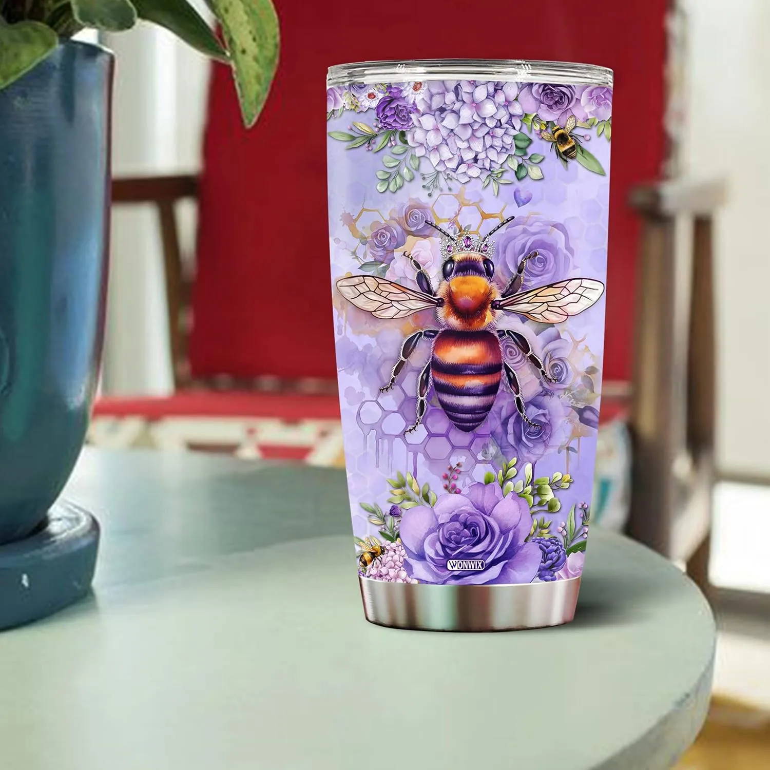 Personalized Bee Tumbler Customized Name Queen Bees Gifts For Women Mug Cups Water Bottle 20oz Gift Birthday Valentine Christmas From Lover Insulated Stainless Steel Coffee Cup With Lid