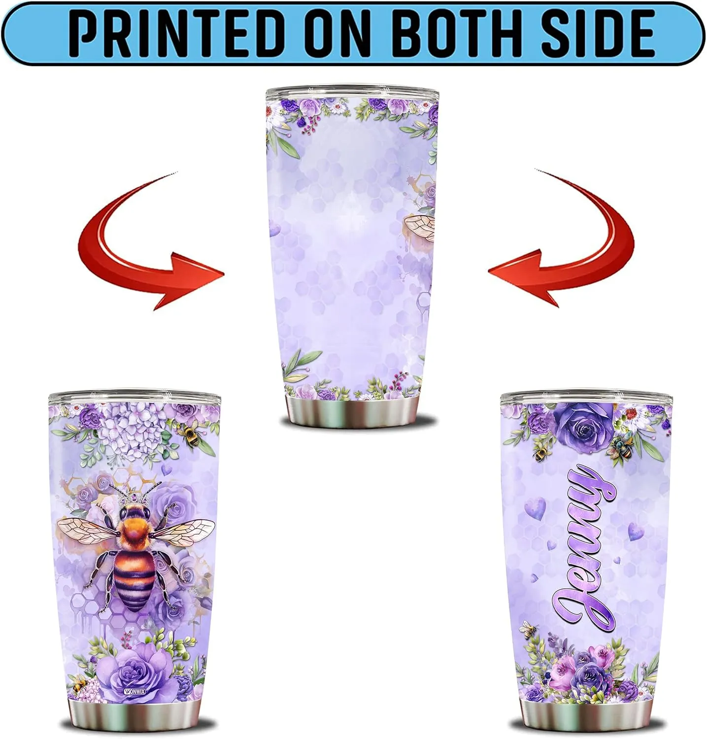 Personalized Bee Tumbler Customized Name Queen Bees Gifts For Women Mug Cups Water Bottle 20oz Gift Birthday Valentine Christmas From Lover Insulated Stainless Steel Coffee Cup With Lid