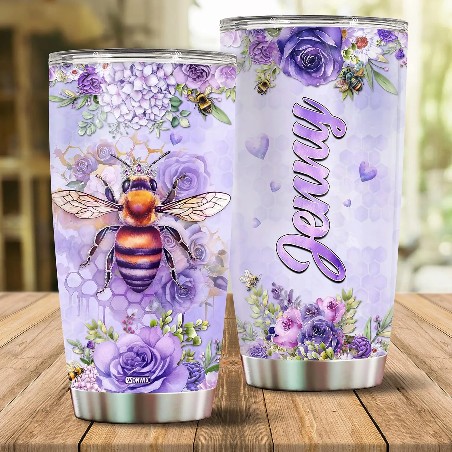 Personalized Bee Tumbler Customized Name Queen Bees Gifts For Women Mug Cups Water Bottle 20oz Gift Birthday Valentine Christmas From Lover Insulated Stainless Steel Coffee Cup With Lid