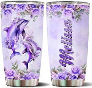 Personalized Dolphin Tumbler Customized Name Dolphins Coffee Mug Gifts For Women Girls Custom Water Bottle Mugs 20oz Gift For Adults Christmas Birthday Insulated Stainless Steel Cup With Lid Octopus-shaped decorative fan