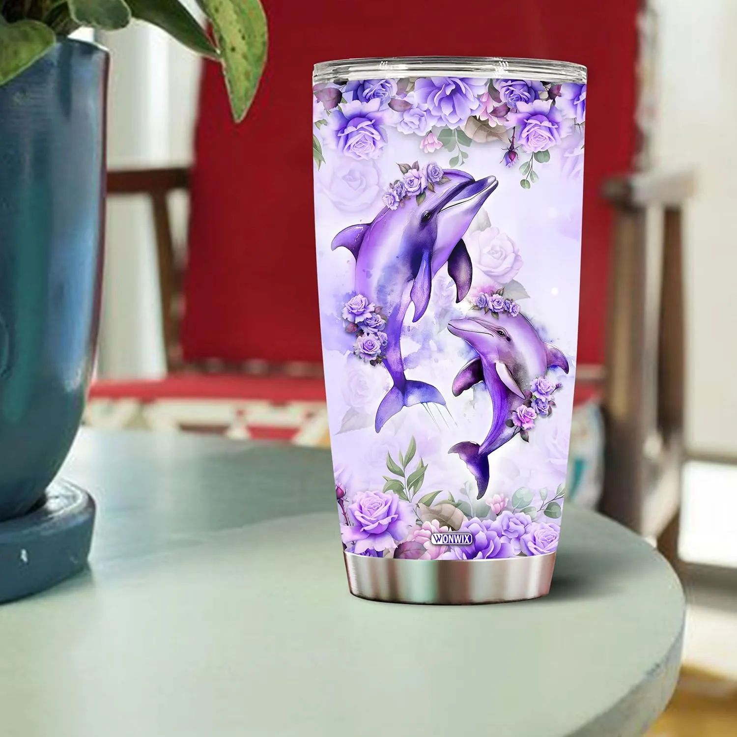 Personalized Dolphin Tumbler Customized Name Dolphins Coffee Mug Gifts For Women Girls Custom Water Bottle Mugs 20oz Gift For Adults Christmas Birthday Insulated Stainless Steel Cup With Lid