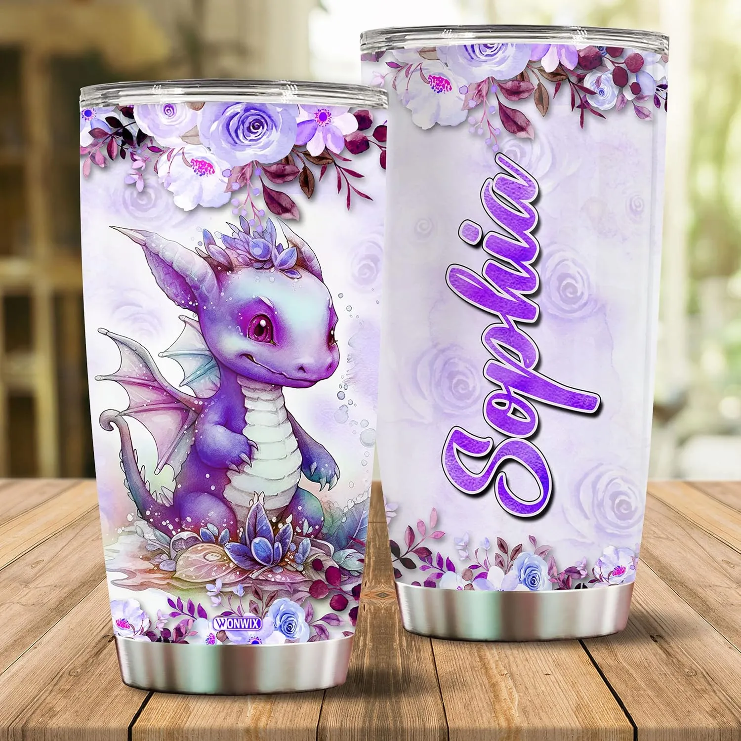 Personalized Dragon Tumbler Customized Name Dragons Mug Gifts For Women Men Girls Custom Coffee Cups Water Bottle 20oz Valentine Birthday Christmas Insulated Stainless Steel Cup With Lid