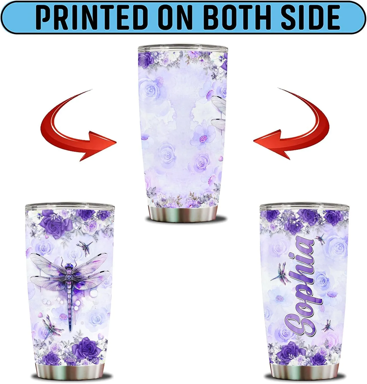 Personalized Dragonfly Coffee Mug Cups Gifts For Women Unique Mom, Purple Dragonflies Water Bottle Mothers Day Birthday Christmas Valentine 20oz Stainless Steel Thermos Tumbler Cup With Lid