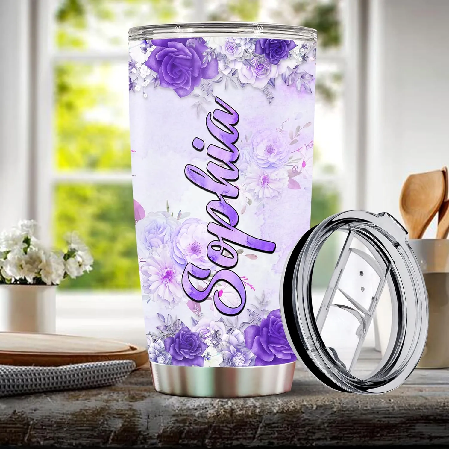 Personalized Octopus Tumbler Customized Name Water Bottle Mugs Gift For Women Fan Custom Purple Octopuses Birthday Christmas Valentine Day Insulated Stainless Steel Coffee Cup with Lid