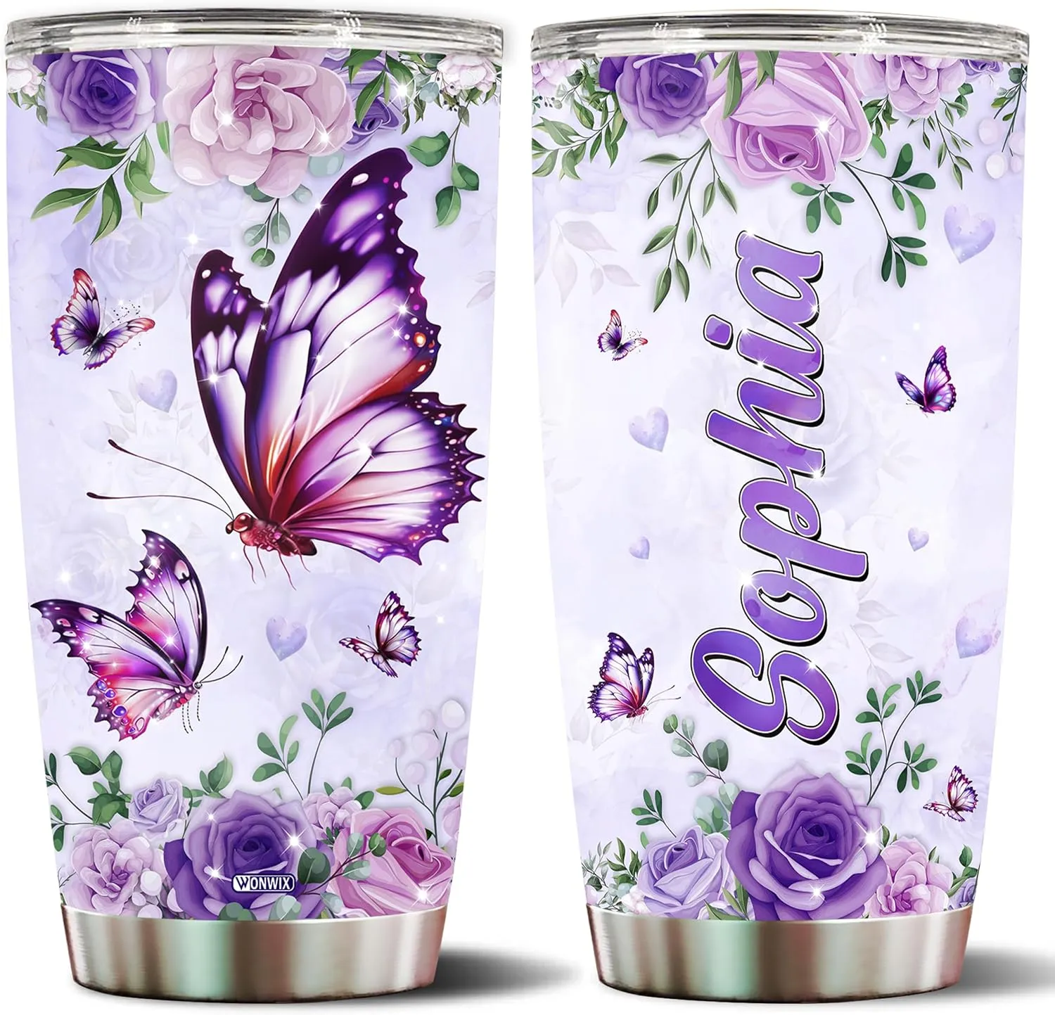 Personalized Purple Butterfly Coffee Mugs For Girls Mom Women Adults Butterflies Lovers Water Bottle Travel Mug Mothers Day Birthday Christmas Valentine 20oz Stainless Steel Cup With Lid Octopus-shaped decorative fan