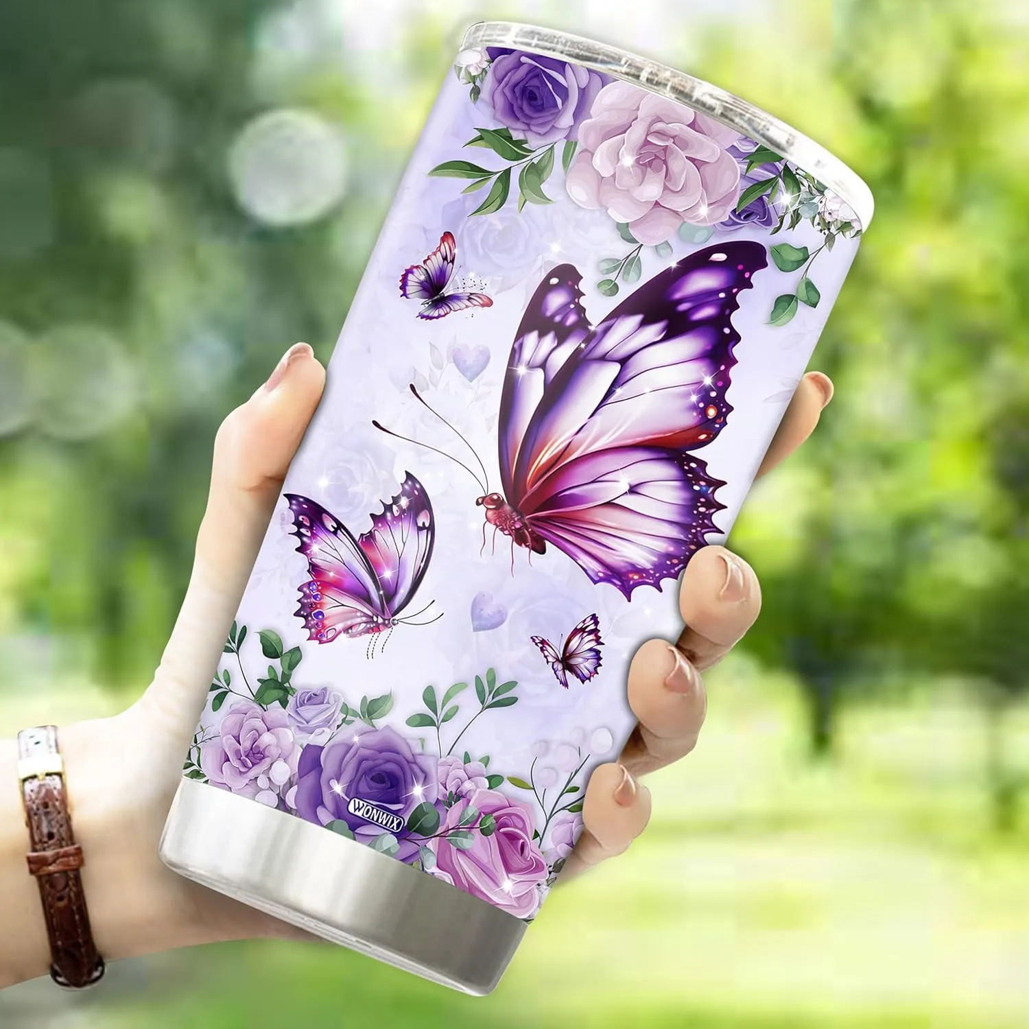 Personalized Purple Butterfly Coffee Mugs For Girls Mom Women Adults Butterflies Lovers Water Bottle Travel Mug Mothers Day Birthday Christmas Valentine 20oz Stainless Steel Cup With Lid