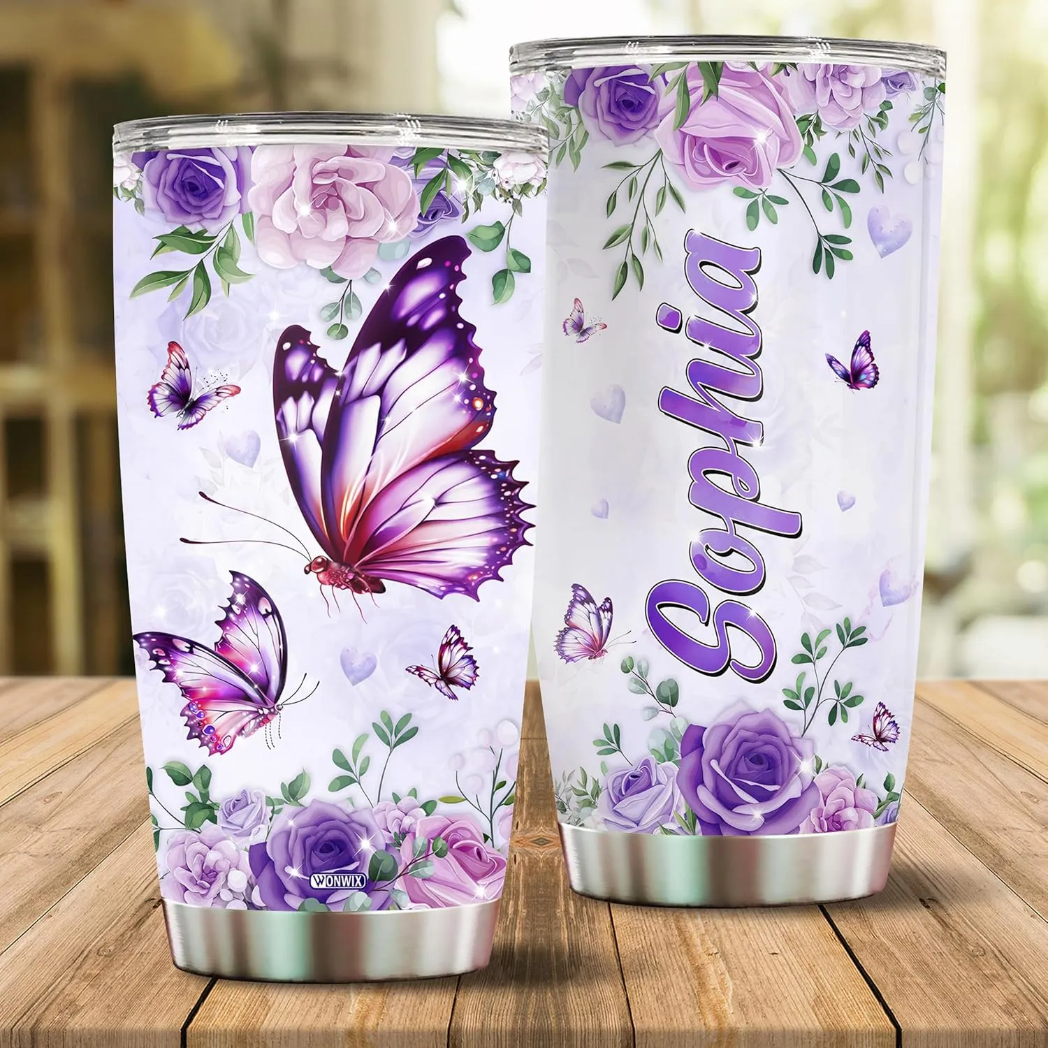 Personalized Purple Butterfly Coffee Mugs For Girls Mom Women Adults Butterflies Lovers Water Bottle Travel Mug Mothers Day Birthday Christmas Valentine 20oz Stainless Steel Cup With Lid