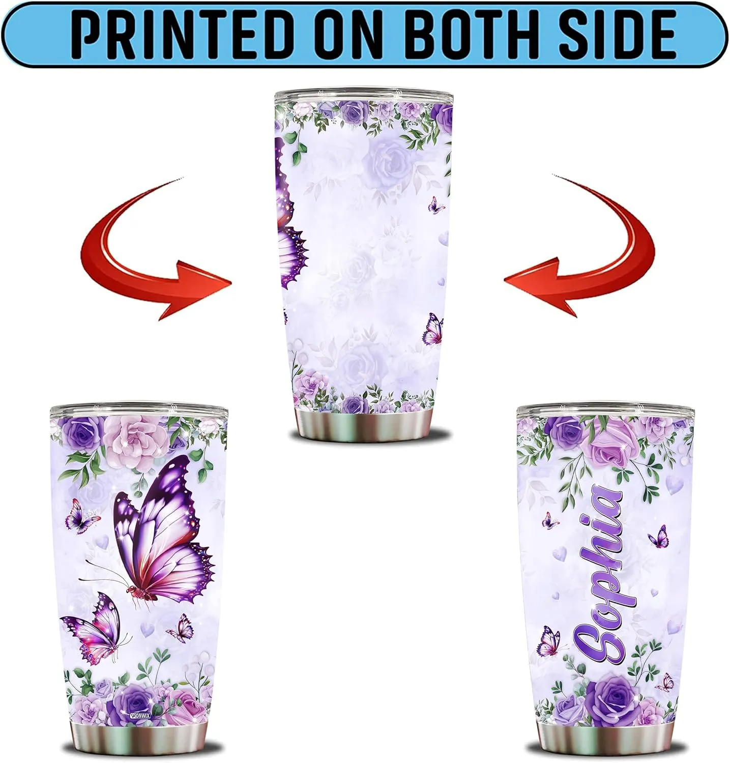 Personalized Purple Butterfly Coffee Mugs For Girls Mom Women Adults Butterflies Lovers Water Bottle Travel Mug Mothers Day Birthday Christmas Valentine 20oz Stainless Steel Cup With Lid