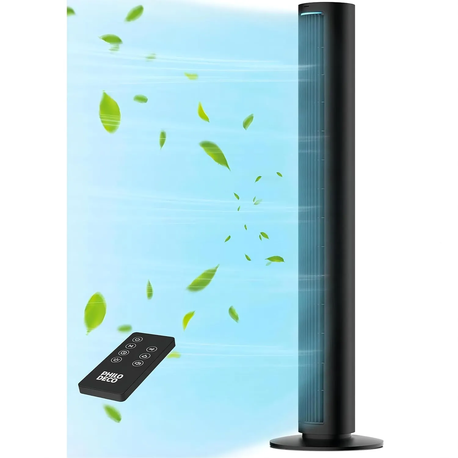 PHILODECO Tower Fan For Bedroom, 40 Inch Bladeless Fan, 80  Oscillating Fan, Silent Floor Fan With Remote Control Led, 4-Speed Multiple Modes, 7h Timer, Large Air Outlet Small bladeless fan for quiet cooling