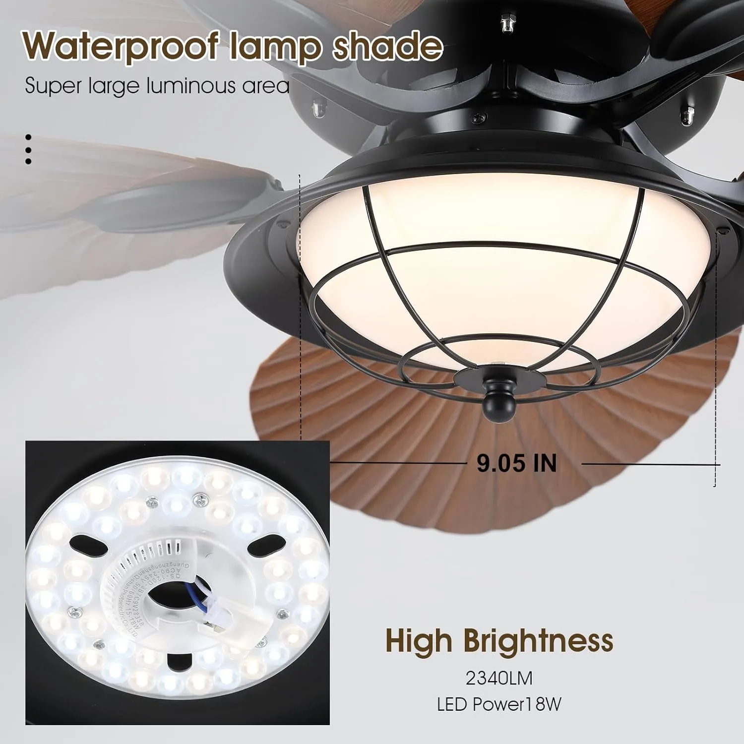 PHORUS 52" Waterproof Outdoor Palm Leaf Ceiling Fans with Lights and Remote,Wet Rated Tropical Ceiling Fans for Patios Porch Gazebo Pergola