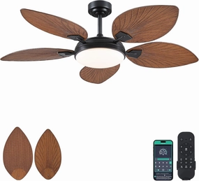 PHORUS 52" Tropical Outdoor Ceiling Fans with Lights and Remote,Palm Leaf Ceiling Fan for Patios Porch Patio, Dimmable, 6 Speeds, Reversible, Dark Brown App-controlled remote fan for convenience