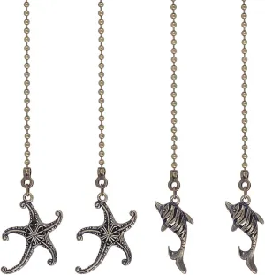 PLIGREAT 4 Pcs Vintage Ceiling Fan Pull Chain Extenders, 12" Starfish Ceiling Fan Extension Dolphin Pull Chain Pendant with Connector for Retro Light Lamp Ceiling Fans Home Decor, 2 Styles Octopus-shaped decorative fan