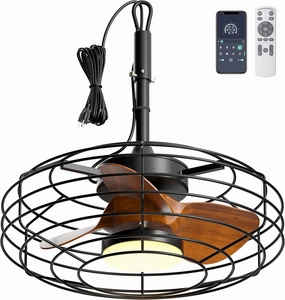 Plug and Play Outdoor Ceiling Fans with Lights, 20'' Wet Rated Gazebo Fan Remote/APP Control, Dimmable Hanging Fan for Patio Pergola, Wood Color App-controlled remote fan for convenience