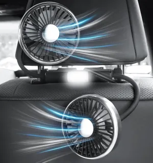 Poraxy Car Fans for Backseat for Kids, Car Fans That Blow Cold Air, Cooling USB Car Fan for Back Seat, Headrest 3 Speed 360 Degree Rotatable Dual Head, Vehicles Rear Seat Air Fan for Sedan SUV RV Rear-mounted fan for childrens safety