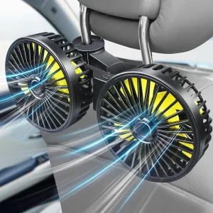Poraxy Car Fans for Backseat Kids, Dual Head Car Fans that Blow Cold Air, Cooling USB Back Seat 3 Speed 360 Degree Rotatable Headrest Fan, Adjustable Clip Vehicles Rear Seat Air Fan for Sedan SUV RV Rear-mounted fan for childrens safety