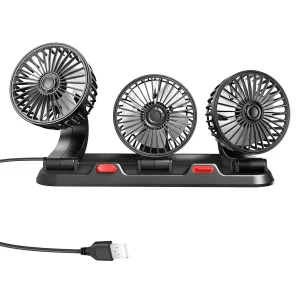 Portable 3-Head Car Cooling Fan - 2-Speed Adjustable, 360 Rotating USB Fan Powerful Airflow for Vehicles, RVs, and SUVs Solar-powered car fan for ventilation