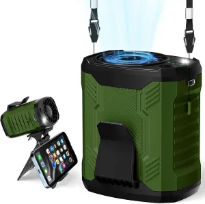 Portable 4-in-1 Waist/Neck/Desk Fan with Phone Stand & LED Light | 10000RPM Ultra-Fast Cooling, 4-Speed Rechargeable Battery | Lightweight for Indoor, Outdoor, Camping, Makeup(Green) Waist-mounted portable fan for outdoor use