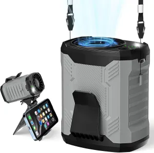 Portable 4-in-1 Waist/Neck/Desk Fan with Phone Stand & LED Light | 10000RPM Ultra-Fast Cooling, 4-Speed Rechargeable Battery | Lightweight for Indoor, Outdoor, Camping, Makeup(Grey) Waist-mounted portable fan for outdoor use