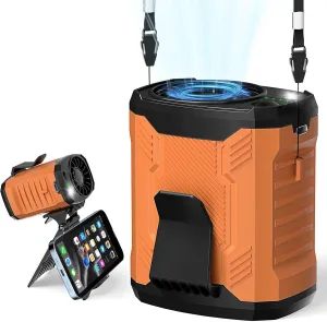 Portable 4-in-1 Waist/Neck/Desk Fan with Phone Stand & LED Light | 10000RPM Ultra-Fast Cooling, 4-Speed Rechargeable Battery | Lightweight for Indoor, Outdoor, Camping, Makeup(Orange) Waist-mounted portable fan for outdoor use