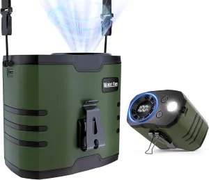 Portable 4 in1 Waist/Neck/Desk Fan with light and LED Display,10-Speed 16000RPM, 40H Runtime Cooling Personal Waist Belt Fan Clip on, Hands-Free Hanging Neck Fan for Outdoors, Hiking, Jobsite (Green) Waist-mounted portable fan for outdoor use