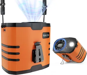 Portable 4 in1 Waist/Neck/Desk Fan with light and LED Display,10-Speed 16000RPM, 40H Runtime Cooling Personal Waist Belt Fan Clip on, Hands-Free Hanging Neck Fan for Outdoors, Hiking, Jobsite (Orange) Waist-mounted portable fan for outdoor use