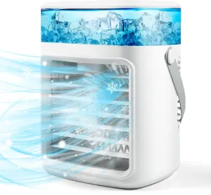 Portable Air Conditioner, 3 Speeds Personal Evaporative Air Cooler with 2/4H Timer, 450ml Rechargeable Mini Air Conditioner, Quiet Portable AC Unit Fan for Office Desk Home Bedroom Camping Car Desktop fan with humidification feature