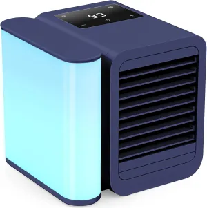 Portable Air Conditioner Cooling Fan: Evaporative Mini Air Cooler with   - USB Personal Air Cooler Desktop Ac Unit for Room Office Home (Blue) Desktop fan with humidification feature