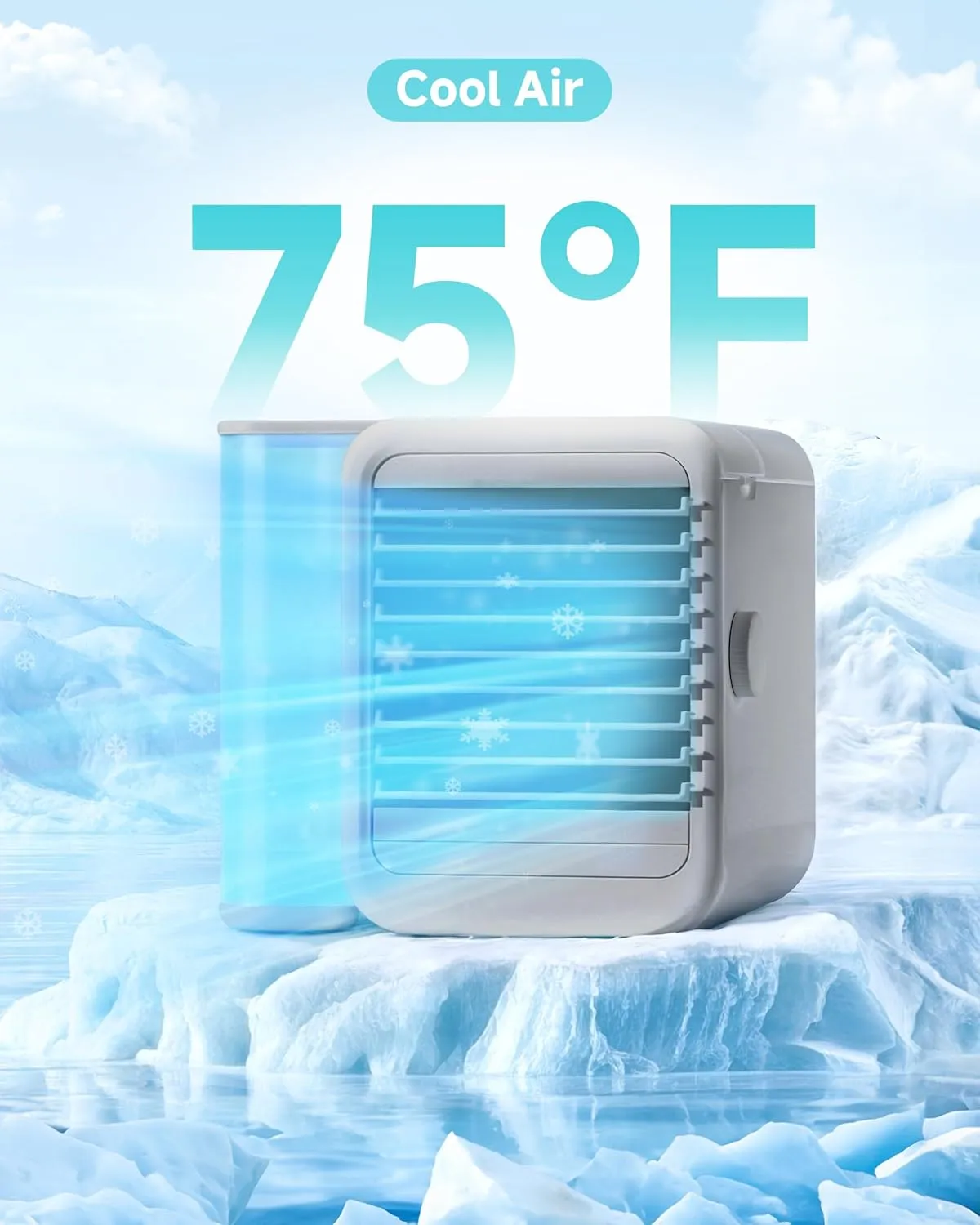Portable Air Conditioner Cooling Fan: Evaporative Mini Air Cooler with   - USB Personal Air Cooler Desktop Ac Unit for Room Office Home (Grey)