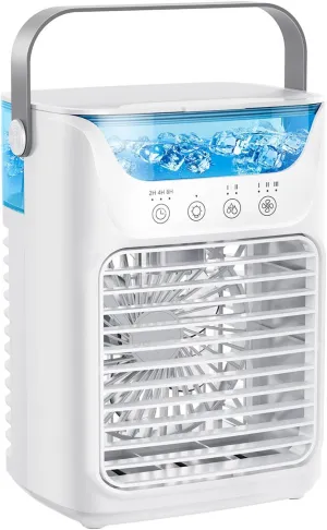 Portable Air Conditioner Fan Desktop Cooling Fan, Mini Air Cooler & Humidifier with 3 Wind Speeds 7 Color Night Light, USB Powered, 8H Timer, 60 Auto Oscillation, Touch Screen Desktop fan with humidification feature