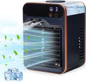 Portable Air Conditioner-Rechargeable Office Air Conditioner in Three Speeds&Spray Speed,Portable Evaporative Cooling Fan with Spray for Home Bedroom Office(dark blue) Desktop fan with humidification feature