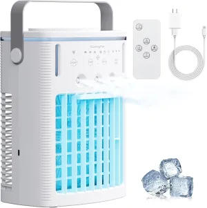 Portable Air Conditioners, 1000ml Portable AC Unit with Remote Control, Powerful 3 Speeds 7 Colors LED Evaporative Air Cooler with Timer, Personal Mini Air Conditioner Portable for Room Office Bedroom Desktop fan with humidification feature