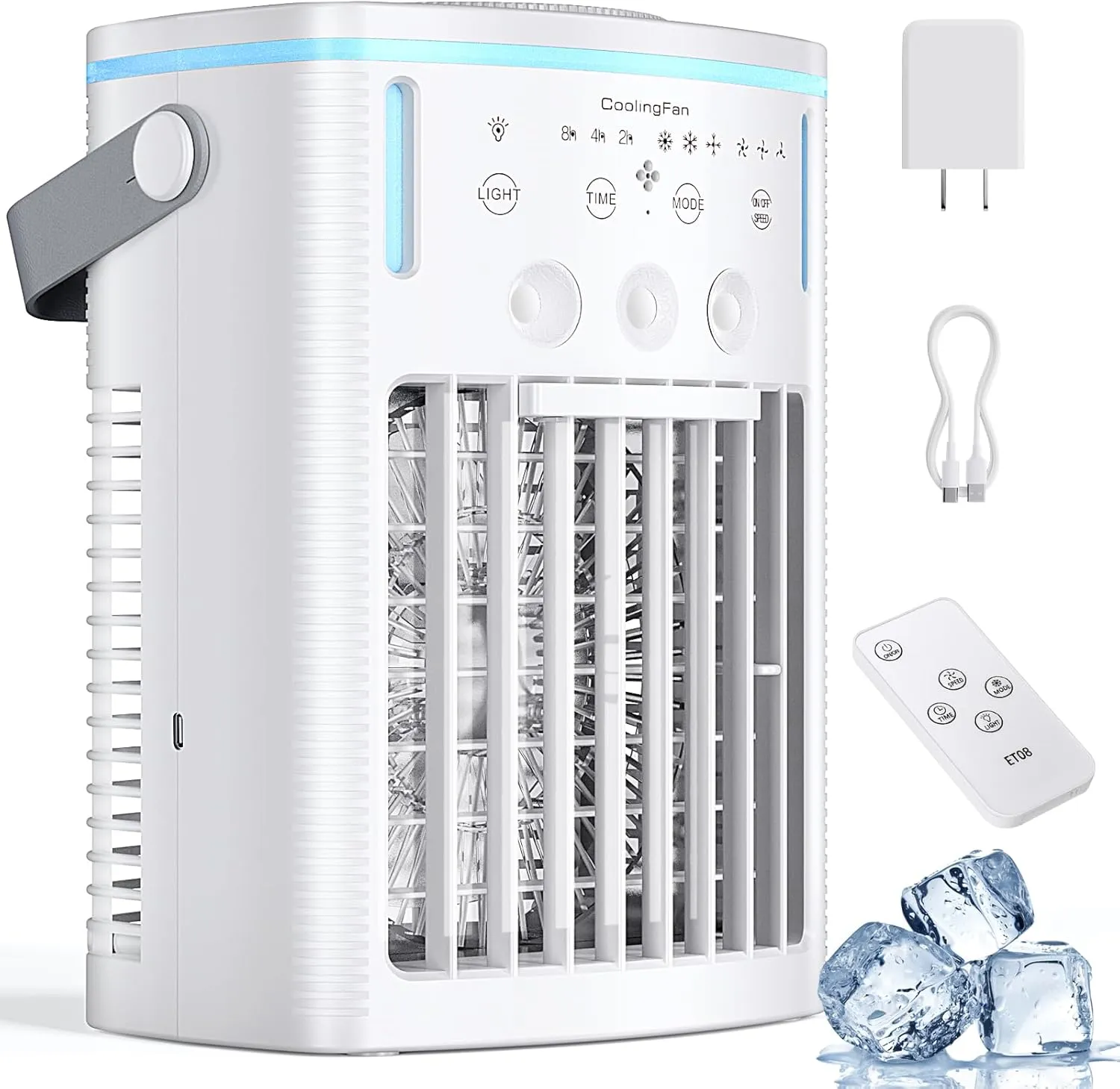 Portable Air Conditioners, 2025 Upgraded 4-IN-1 Cooling Fan, 1000ml Evaporative Air Cooler with 3-Speeds, 3-Level Humidify, 7-Color Night Light, 2-8H Timer, Personal AC Unit for Bedroom Office (White) Desktop fan with humidification feature