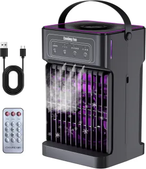 Portable Air Conditioners, 4-IN-1 Portable AC Unit with 3 Wind Speeds, 3 Spray Mode, 7 Night Light & 2-8H Timer Air Conditioner Portable,Personal Small Mini Air Conditioner Air Cooler for Room Camping Solar-powered car fan for ventilation