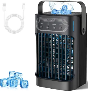 Portable Air Conditioners Cooling Fan, Evaporative Mini Air Conditioner Portable AC Unit with 3 Cool Mist & Speeds, 7 Night Light & 2-8H Timer, Personal Air Cooler for Bedroom Office Camping Desktop fan with humidification feature