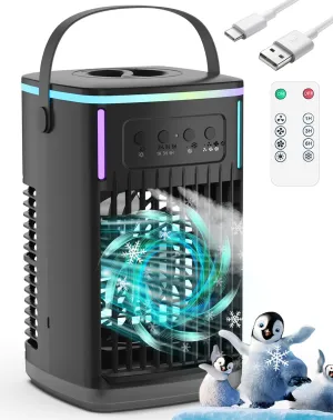 Portable Air Conditioners Fan with Remote,1500ml Tank, 1-6H Timer, 3 Wind Speeds, Personal Mini Air Cooler with Humidifier for Room Bedroom Desktop Office (Black) Desktop fan with humidification feature
