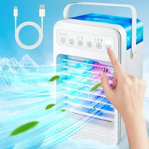 Portable Air Conditioners, Mini Air Conditioner Personal Evaporative Air Cooler with 4 Speeds 7 Colors, 600ML Portable Ac Unit Fan 2 Cool Mist Cooling Fan for Room Office Car Desktop fan with humidification feature
