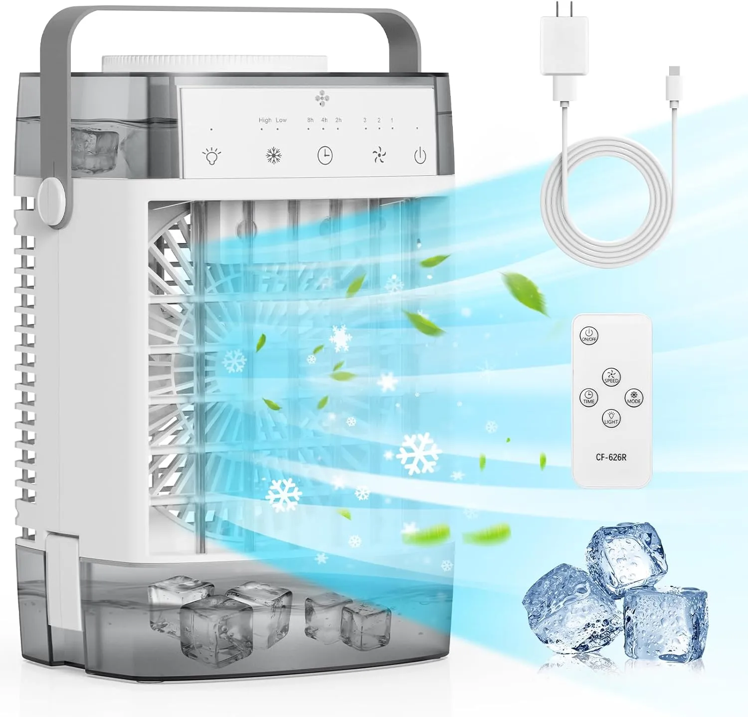 Portable Air Conditioners,3-Speed Small AC Fan, Evaporative Air Cooler with Remote,Timer function,7-Color Night light, 2 Mist modes,Personal Air Conditioner for Bedroom,Office,Room(Gray) Desktop fan with humidification feature